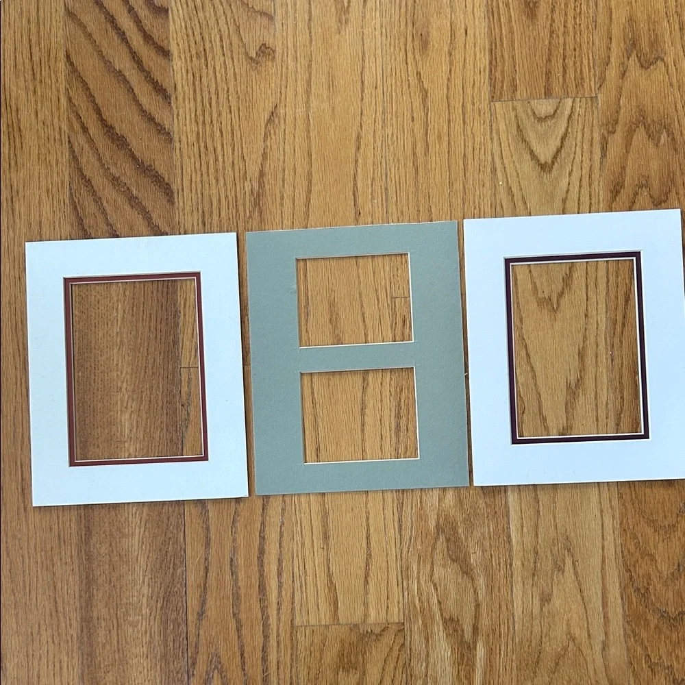 Elegant White and Green Photo Mat Set; Two For 5”x7”Prints & One for 3.25x 4.25”